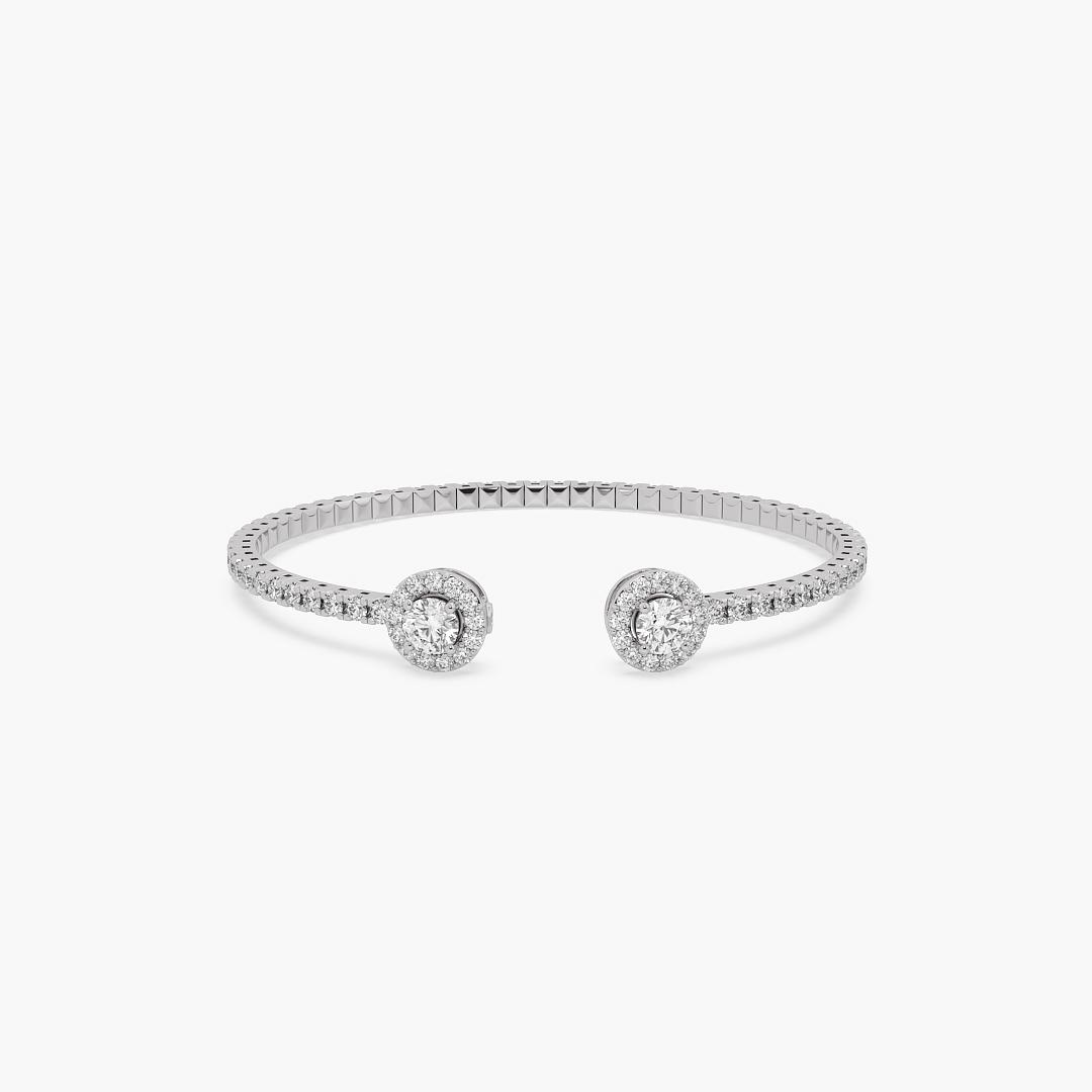 Flexible Lab Grown Diamond Bangle Round Cut with Halo in 18K White Gold (2.50 ct. tw.)