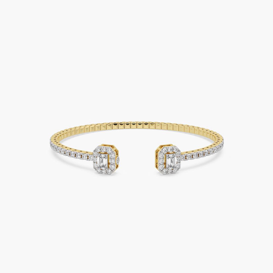 Flexible Lab Grown Diamond Bangle Emerald Cut with Halo in 14K Yellow Gold (2.50 ct. tw.)