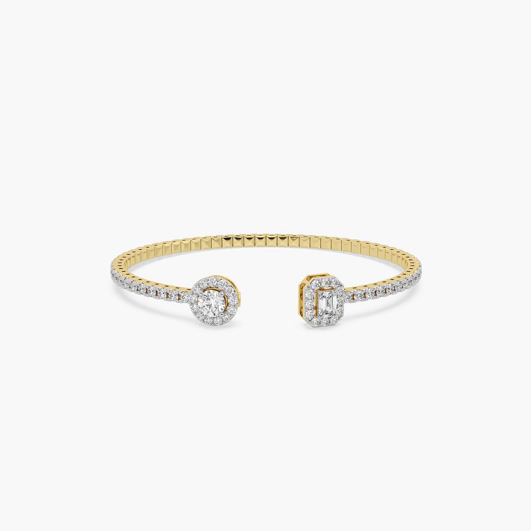 Flexible Lab Grown Diamond Bangle Round and Emerald Cut with Halo in 18K Yellow Gold (2.50 ct. tw.)