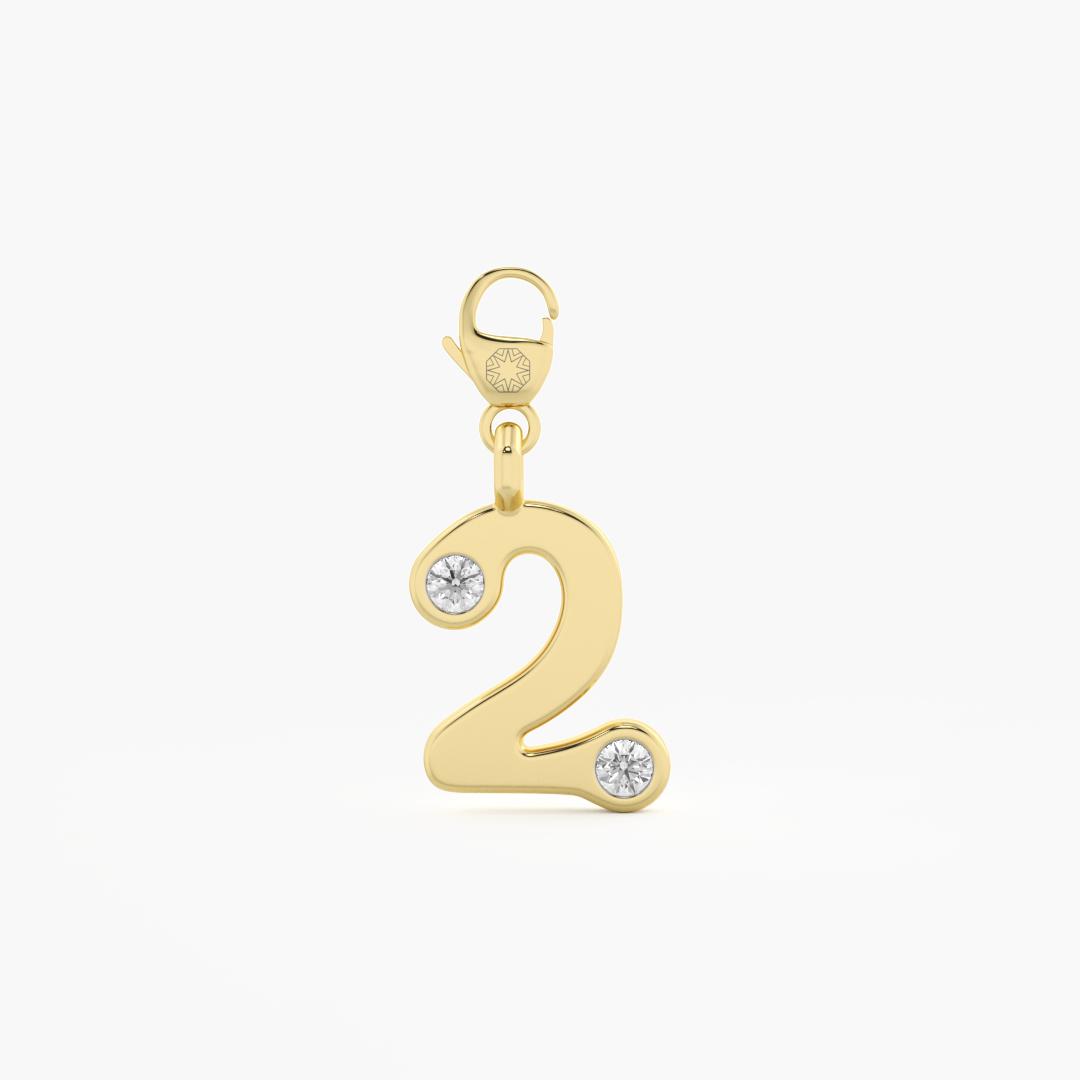 Lab Grown Diamond Numerical 'Number 2' Charm in 9K Yellow Gold (0.10 ct. tw.)