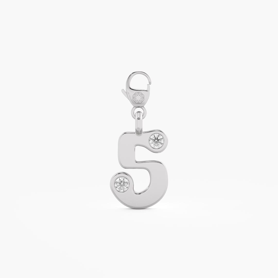 Lab Grown Diamond Numerical 'Number 5' Charm in 9K White Gold (0.10 ct. tw.)