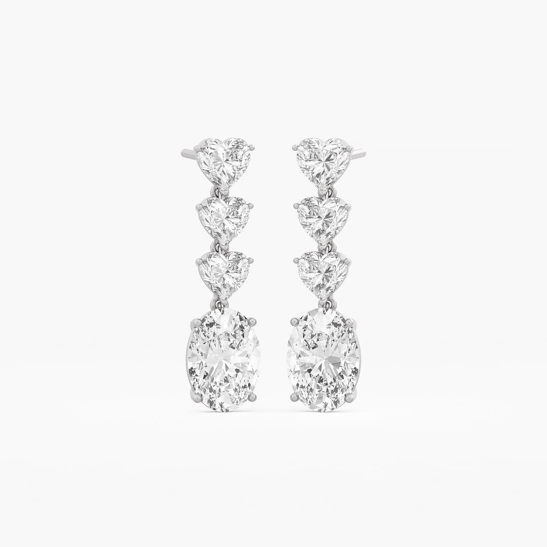 Lab Grown Diamond Long Earrings Heart and Oval Cut in 18K White Gold (9.75 ct. tw.)