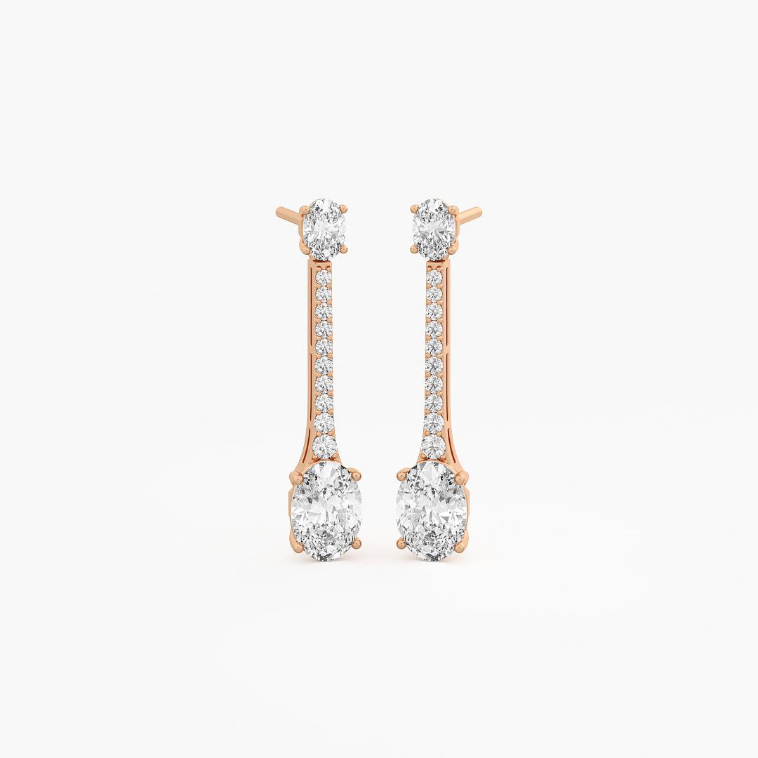 Lab Grown Diamond Long Earrings Oval and Round Cut in 18K Rose Gold (3 ct. tw.)