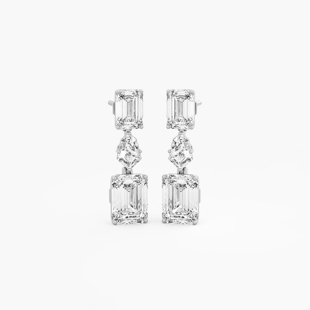 Lab Grown Diamond Long Earrings Emerald and Kite Cut in 18K White Gold (8 ct. tw.)