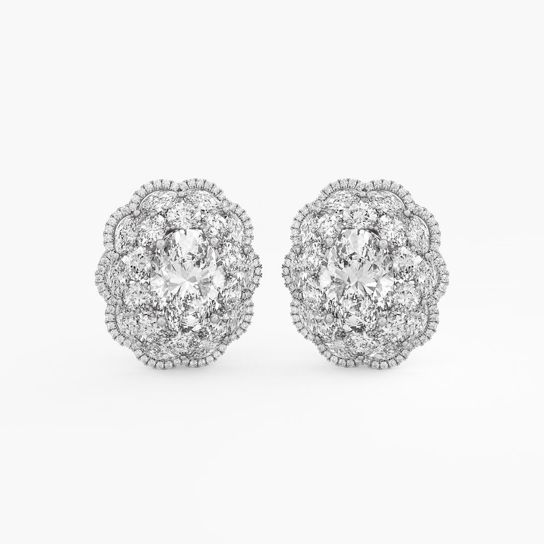 Lab Grown Diamond Fancy Cluster Earrings Oval Round and Marquise Cut in 18K White Gold (15.50 ct. tw.)