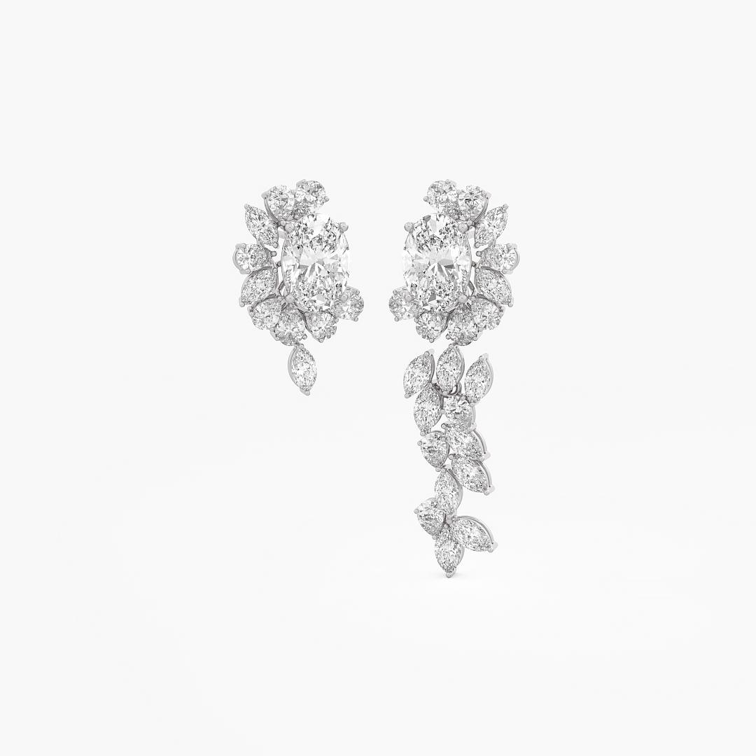 Detachable Lab Grown Diamond Fancy Cluster Earrings Oval Pear and Marquise Cut in 18K White Gold (9.65 ct. tw.)