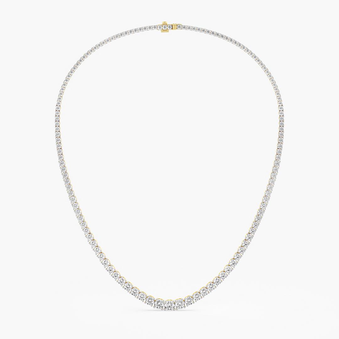 Classic Lab Grown Diamond Single Line Graduation Necklace Round Cut in 18K Yellow Gold (16.30 ct. tw.)