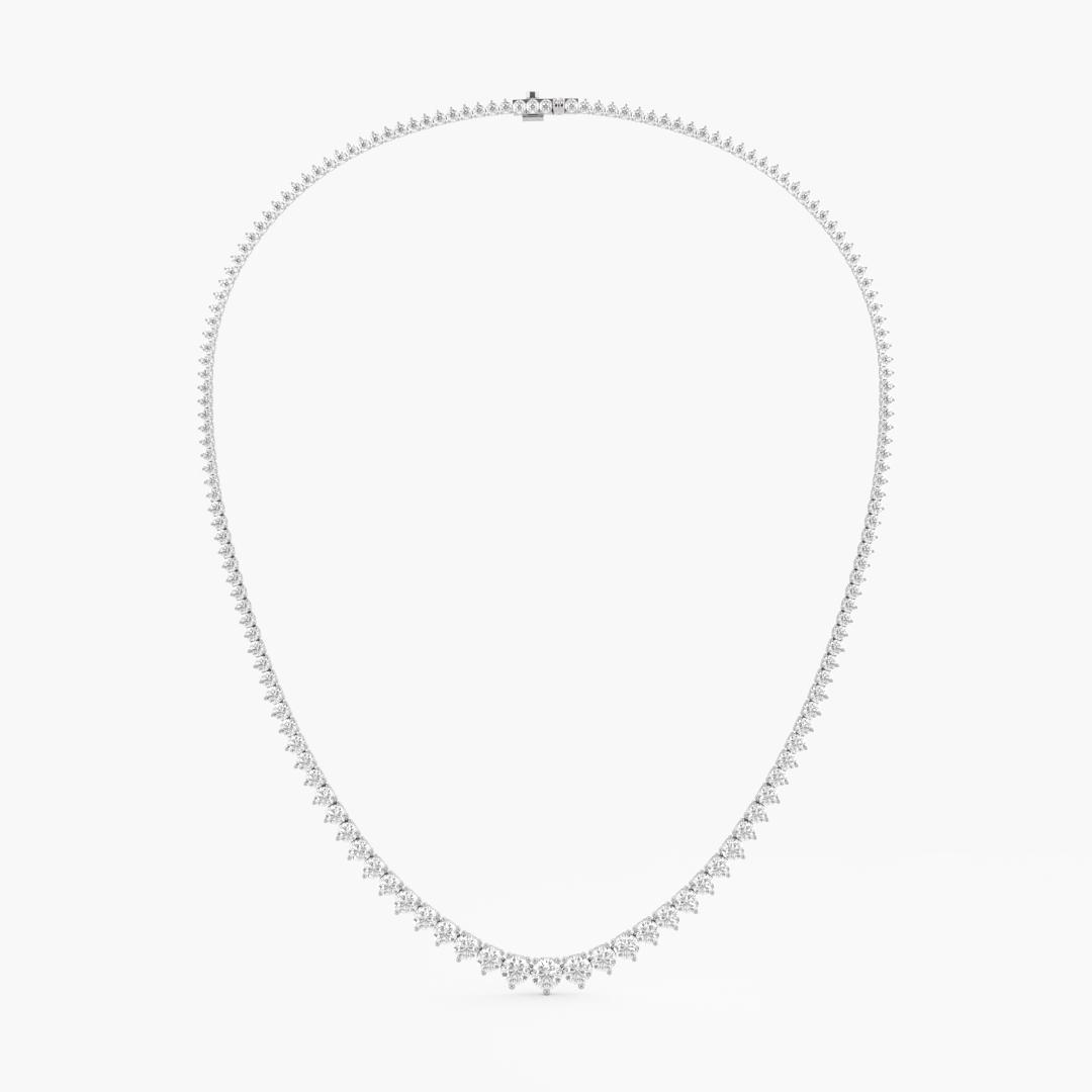 Classic Lab Grown Diamond Single Line Graduation Necklace Round Cut in 14K White Gold (12.50 ct. tw.)