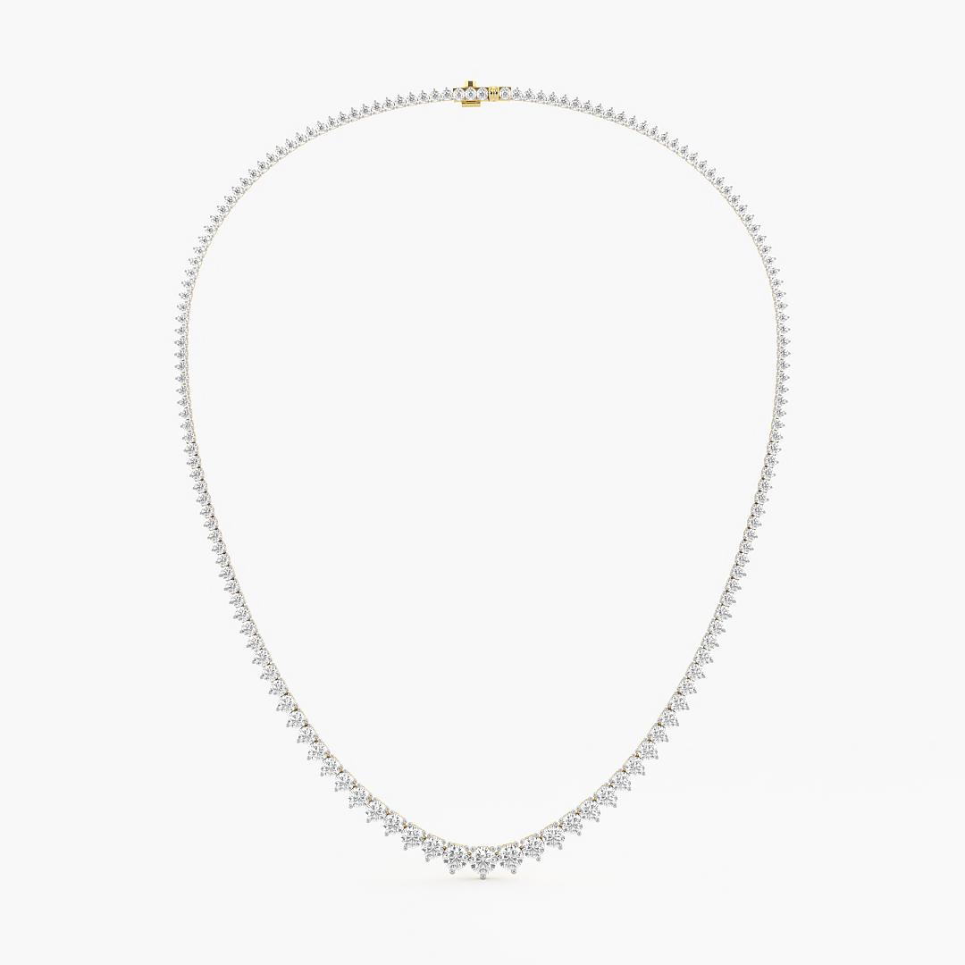 Classic Lab Grown Diamond Single Line Graduation Necklace Round Cut in 14K Yellow Gold (7.00 ct. tw.)