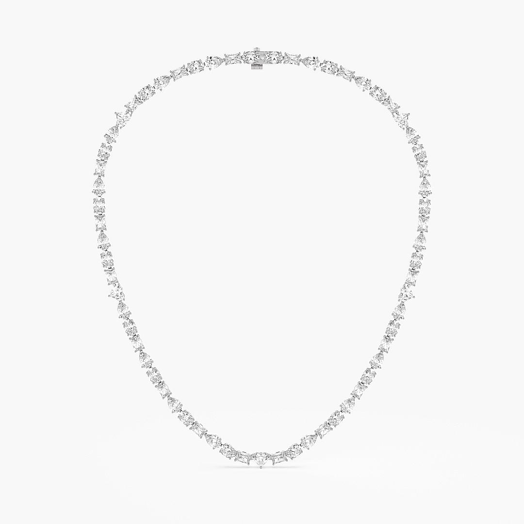 Fancy Multi Shape Lab Grown Diamond Single Line Necklace Oval Emerald Pear and Heart Cut in 18K White Gold (33.00 ct. tw.)