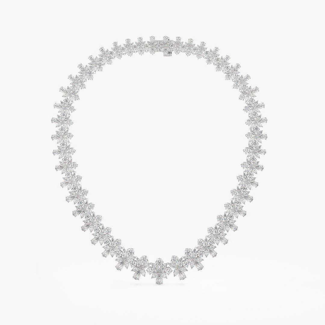 Fancy Lab Grown Diamond Cluster Necklace Pear Marquise and Round Cut in 18K White Gold (54.65 ct. tw.)