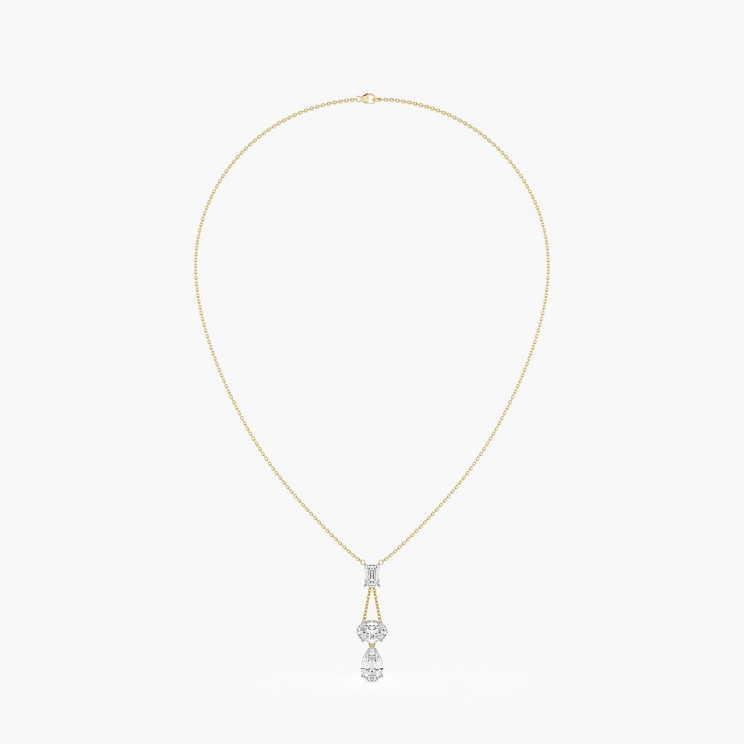 Lab Grown Diamond Trilogy Drop Necklace Pear Emerald and Oval Cut in 18K Yellow Gold (4.60 ct. tw.)