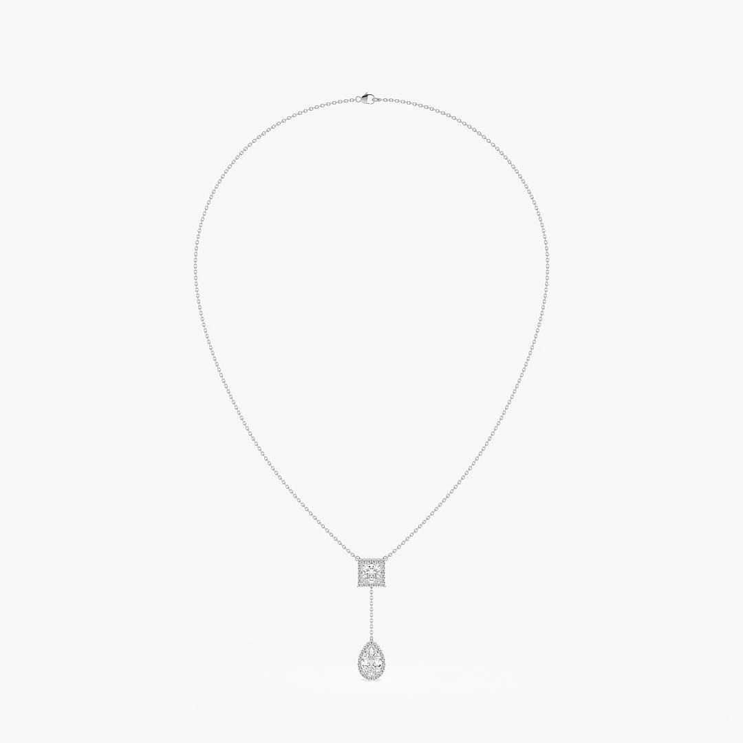 Lab Grown Diamond Halo Drop Necklace Princess Pear and Round Cut in 18K White Gold (2.65 ct. tw.)