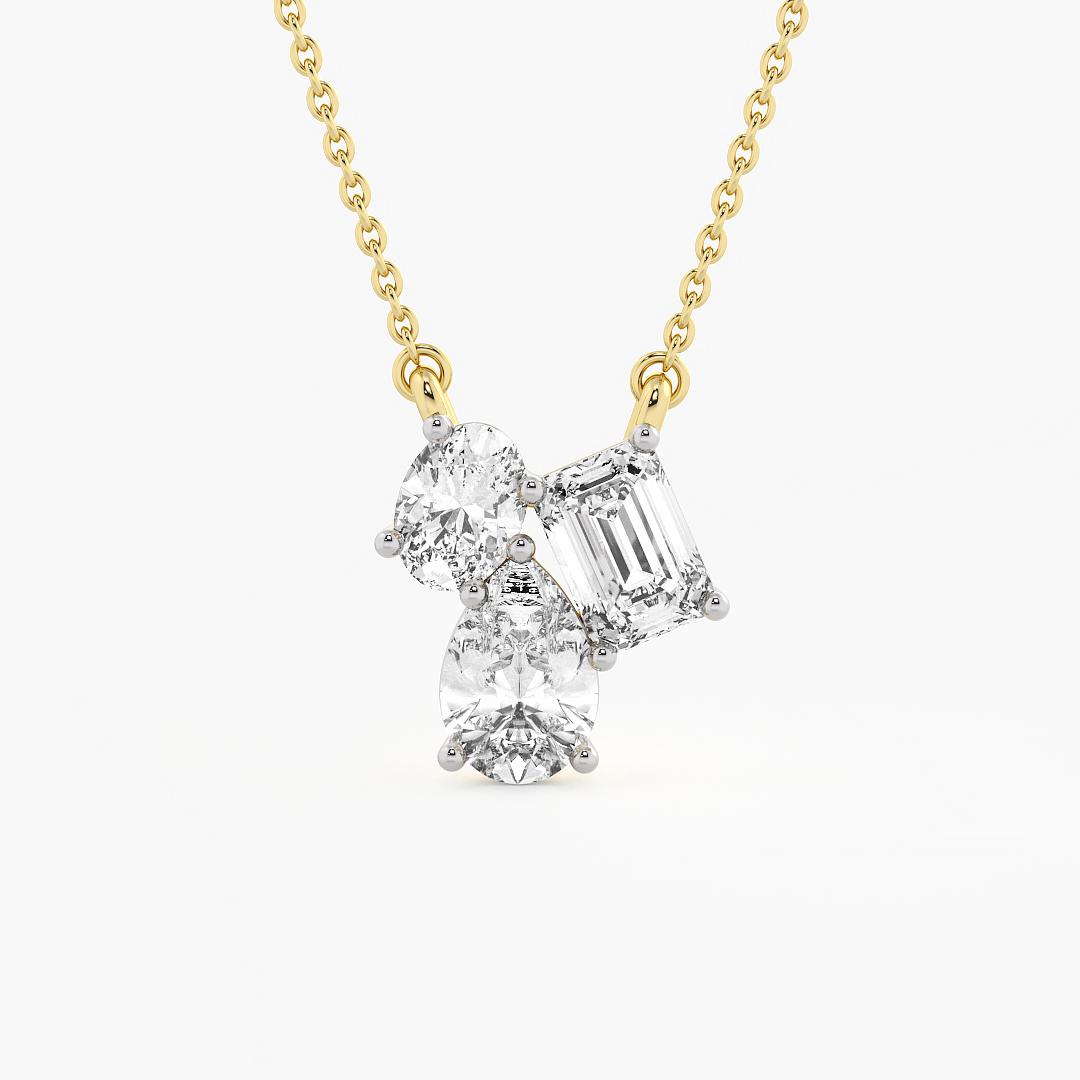 Lab Grown Diamond Fancy 3 Solitaire Cluster Pendant Oval Pear and Emerald Cut in 18K Yellow Gold (2.00 ct. tw.)