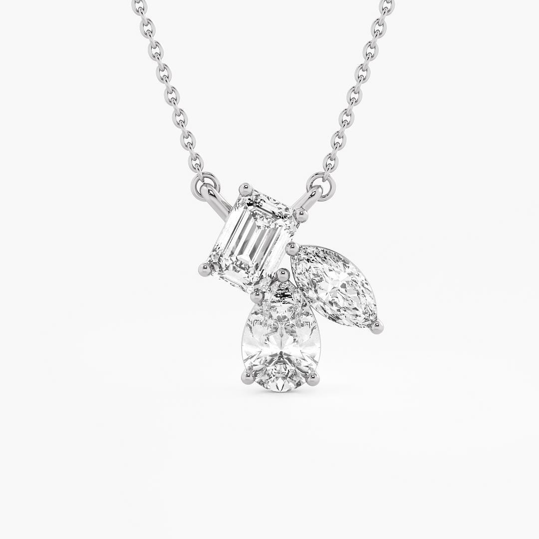 Lab Grown Diamond Fancy 3 Solitaire Cluster Pendant Pear Marquise and Emerald Cut in 18K White Gold (2.00 ct. tw.)