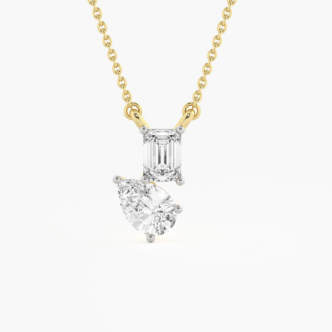 Lab Grown Diamond Two Stone Pendant Pear and Emerald Cut in 18K Yellow Gold (1.25 ct. tw.)