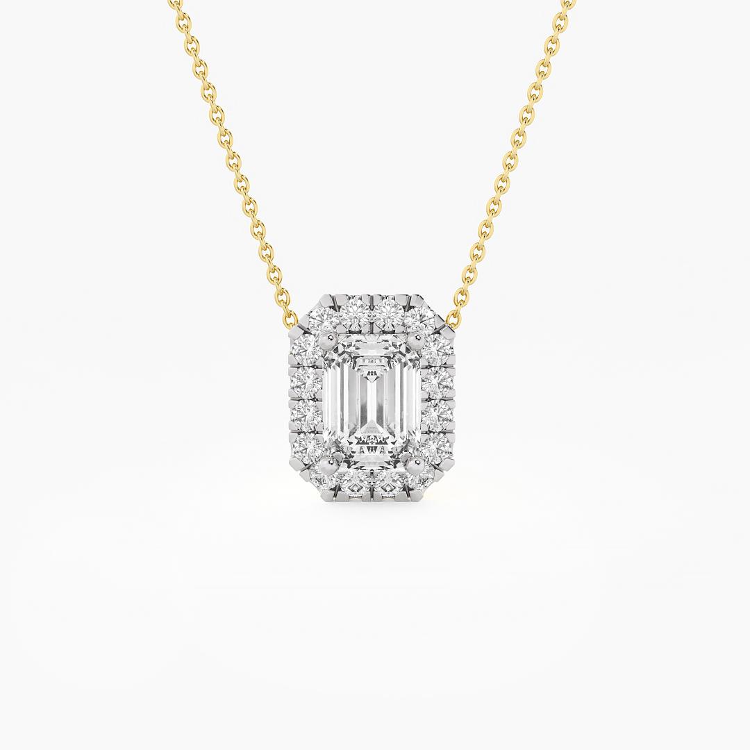 Lab Grown Diamond Fancy Pendant Emerald Cut with Halo in 18K Yellow Gold (1.00 ct. tw.)