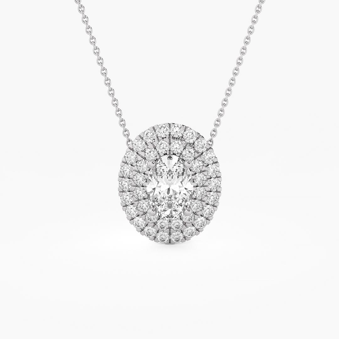 Lab Grown Diamond Fancy Pendant Oval Cut with Double Halo in 18K White Gold (1.00 ct. tw.)