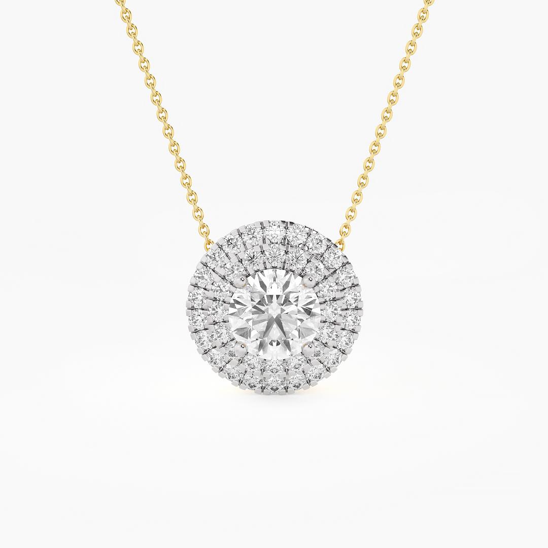 Lab Grown Diamond Fancy Pendant Round Cut with Double Halo in 18K Yellow Gold (1.00 ct. tw.)