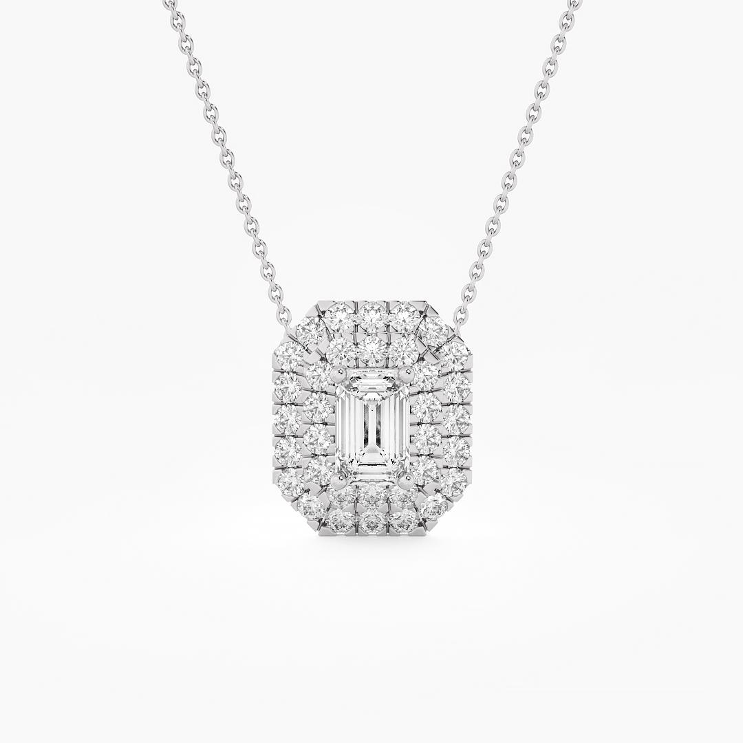 Lab Grown Diamond Fancy Pendant Emerald Cut with Double Halo in 18K White Gold (1.00 ct. tw.)