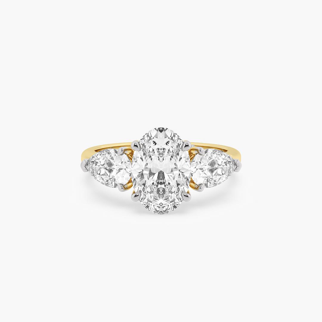 Trio Lab Grown Diamond Ring Oval and Pear Cut in 18K Yellow Gold (2.50 ct. tw.)